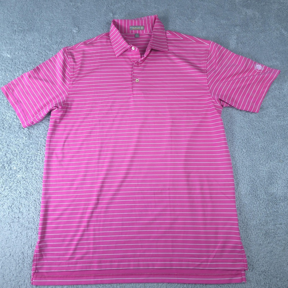 Peter Millar Polo Shirt Mens Large Pink Striped Summer Comfort MS18EK10S